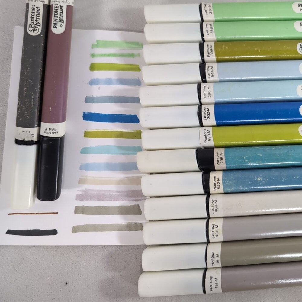 15 Pantone By Letraset Broad Nib Markers Vintage Blue Green Multicolor - Picture 2 of 9